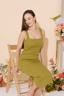 petite women's green midi knit dress